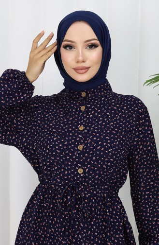 Navy Blue İslamitische Jurk 0068-05