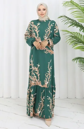 Robe à Motifs En Viscose 2040-06 Vert Vison 2040-06