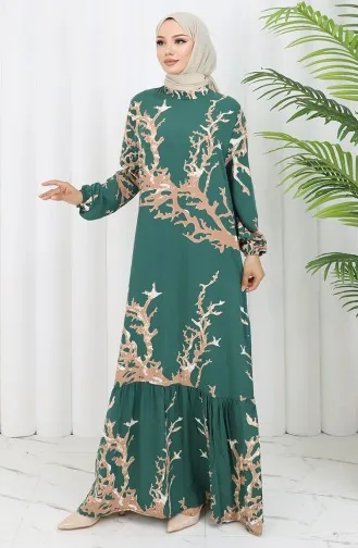 Robe à Motifs En Viscose 2040-06 Vert Vison 2040-06