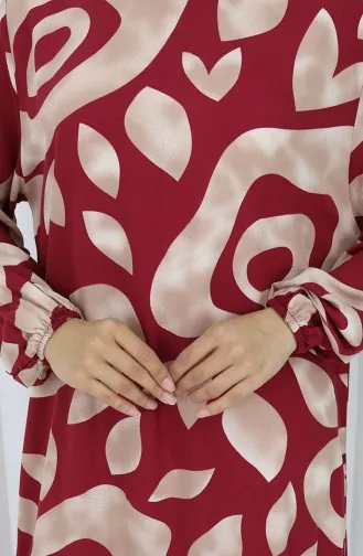 فستان منقوش من قماش الفيسكوز 2041-02 من المنك العنابي 2041-02