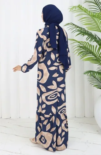 فستان منقوش من قماش الفيسكوز 2041-04 أزرق داكن من المنك 2041-04