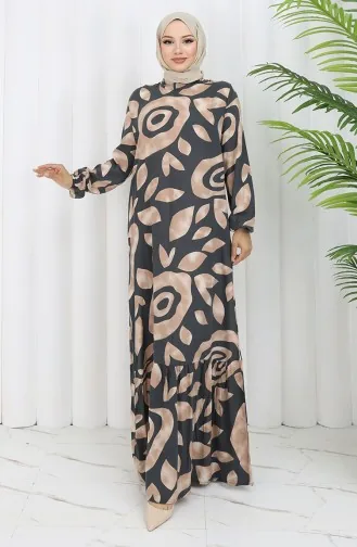 Robe à Motifs En Viscose 2041-05 Gris Vison 2041-05