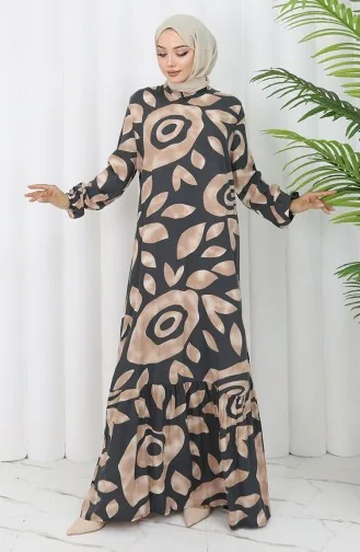 Robe à Motifs En Viscose 2041-05 Gris Vison 2041-05