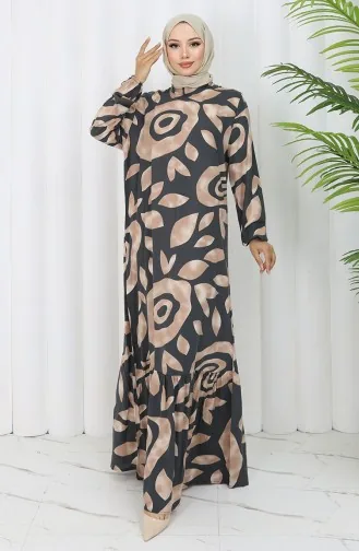 Robe à Motifs En Viscose 2041-05 Gris Vison 2041-05