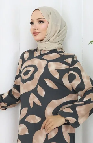 Robe à Motifs En Viscose 2041-05 Gris Vison 2041-05