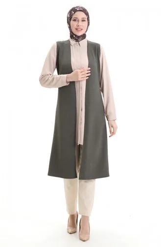 Gilet Long Basique Saisonnier Grande Taille Pour Maman 8747-02 Kaki 8747-02