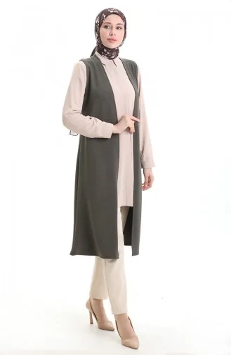 Gilet Long Basique Saisonnier Grande Taille Pour Maman 8747-02 Kaki 8747-02