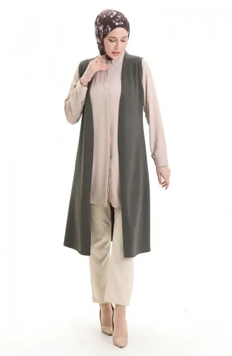 Gilet Long Basique Saisonnier Grande Taille Pour Maman 8747-02 Kaki 8747-02