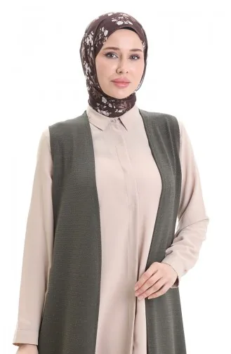 Gilet Long Basique Saisonnier Grande Taille Pour Maman 8747-02 Kaki 8747-02