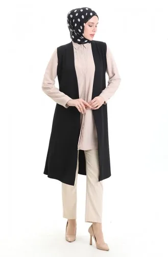 Mevsimlik Uzun Basic Yelek Büyük Beden Anne Yelek 8747A-01 Siyah