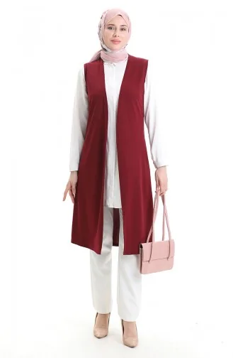 Seizoensgebonden Lang Basisvest Plus Size Moedersvest 8748-02 Bordeauxrood 8748-02