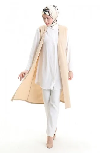 Mevsimlik Uzun Basic Yelek Büyük Beden Anne Yelek 8748-03 Bej