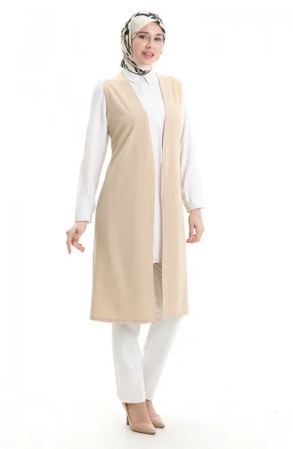 Mevsimlik Uzun Basic Yelek Büyük Beden Anne Yelek 8748-03 Bej