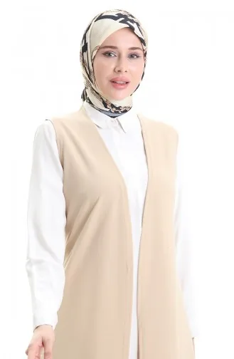 Mevsimlik Uzun Basic Yelek Büyük Beden Anne Yelek 8748-03 Bej