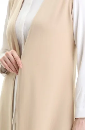 Mevsimlik Uzun Basic Yelek Büyük Beden Anne Yelek 8748-03 Bej
