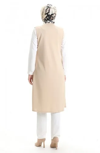 Mevsimlik Uzun Basic Yelek Büyük Beden Anne Yelek 8748-03 Bej