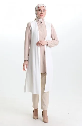 Gilet Long Basique Saisonnier Grande Taille Pour Maman 8748-A04 Blanc Cassé 8748-A04