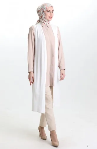 Gilet Long Basique Saisonnier Grande Taille Pour Maman 8748-A04 Blanc Cassé 8748-A04