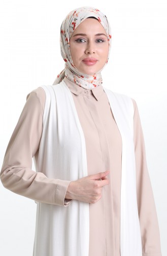 Mevsimlik Uzun Basic Yelek Büyük Beden Anne Yelek 8748-A04 Kırık Beyaz
