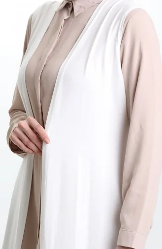 Gilet Long Basique Saisonnier Grande Taille Pour Maman 8748-A04 Blanc Cassé 8748-A04