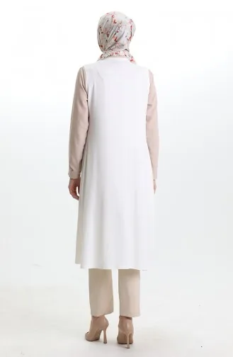 Gilet Long Basique Saisonnier Grande Taille Pour Maman 8748-A04 Blanc Cassé 8748-A04