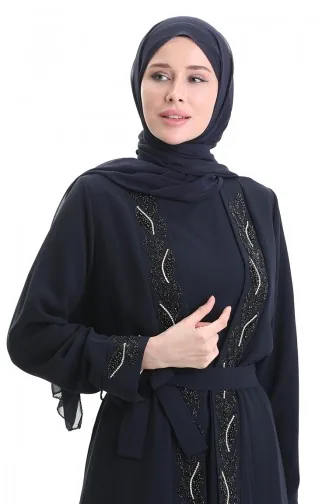 Plus Size Honingraatstof Tweedelig Pak 6208-02 Marineblauw 6208-02