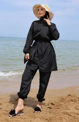 Hijab Beli Lastikli Çantalı Tesettür Mayo 5035-02 Siyah