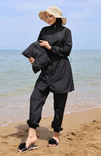 Hijab Beli Lastikli Çantalı Tesettür Mayo 5035-02 Siyah