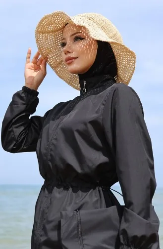 Hijab Beli Lastikli Çantalı Tesettür Mayo 5035-02 Siyah