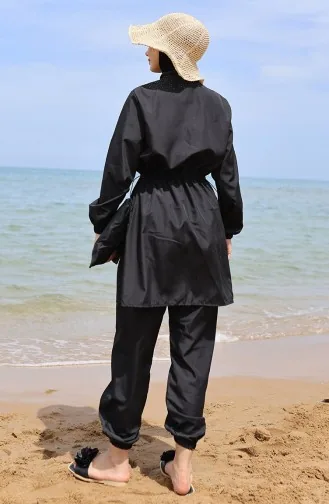 Hijab Beli Lastikli Çantalı Tesettür Mayo 5035-02 Siyah