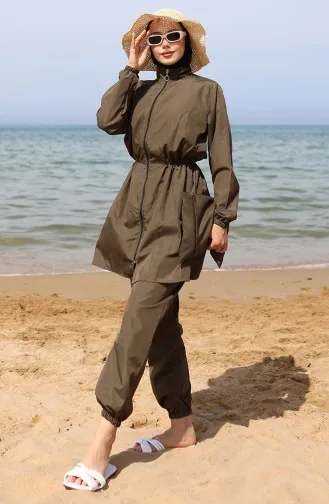 Hijab Beli Lastikli Çantalı Tesettür Mayo 5035-04 Haki