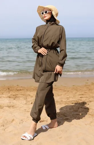 Hijab Beli Lastikli Çantalı Tesettür Mayo 5035-04 Haki