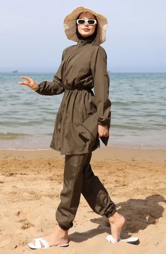 Hijab Beli Lastikli Çantalı Tesettür Mayo 5035-04 Haki