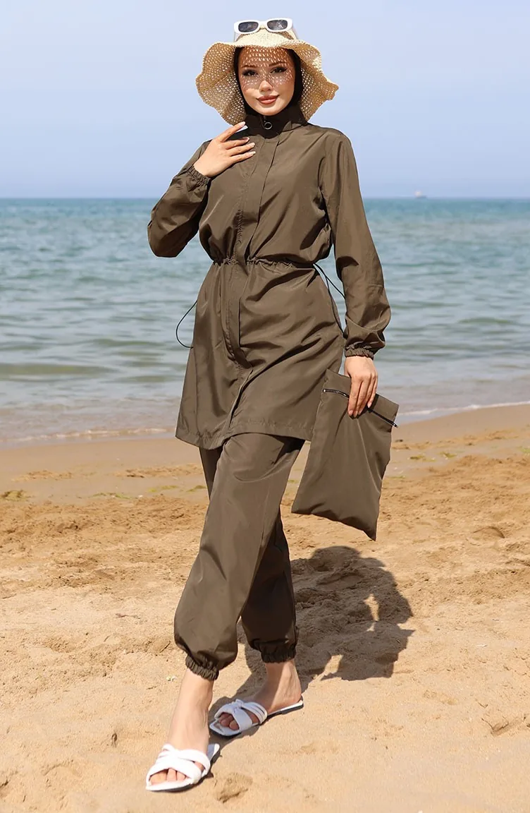 Hijab-Badeanzug Mit Tasche 5037-04 Khakigrün 5037-04