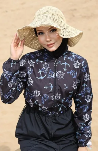Hijab-Badeanzug Mit Ankermuster Und Elastischem Bund 5038-01 Schwarzblau 5038-01