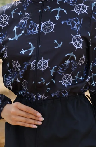 Hijab-Badeanzug Mit Ankermuster Und Elastischem Bund 5038-01 Schwarzblau 5038-01