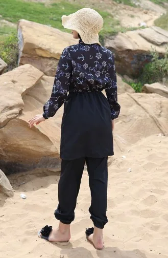 Hijab-Badeanzug Mit Ankermuster Und Elastischem Bund 5038-01 Schwarzblau 5038-01