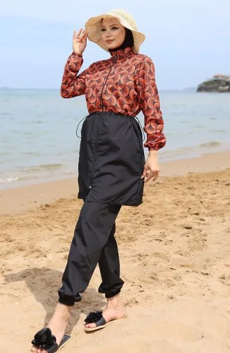 Ebrar Elastic Waist Hijab Swimsuit 5039-03 Orange 5039-03