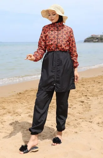 Ebrar Elastic Waist Hijab Swimsuit 5039-03 Orange 5039-03