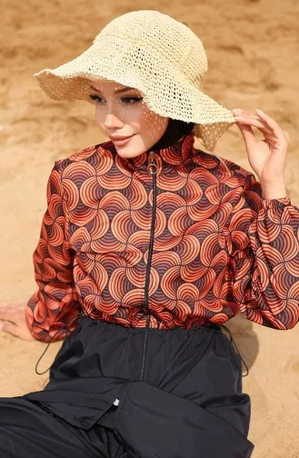 Ebrar Elastic Waist Hijab Swimsuit 5039-03 Orange 5039-03