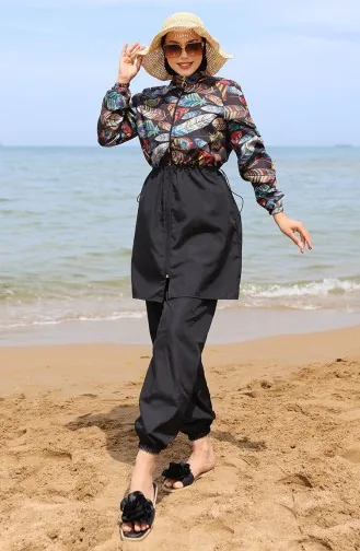 Maillot De Bain Hijab Elastique Taille Tropicale 5040-01 Noir 5040-01