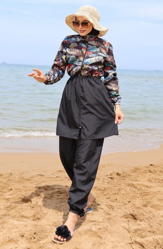 Maillot De Bain Hijab Elastique Taille Tropicale 5040-01 Noir 5040-01