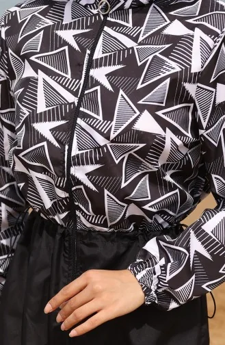 ميليس ملابس سباحة للحجاب بتصميم مطاط عند الخصر 5042-01 لون أسود وأبيض 5042-01