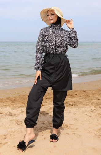 Selen Hijab-badpak Met Elastische Taille 5043-01 Zwart Wit 5043-01