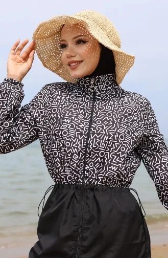 Selen Maillot De Bain Hijab Taille Elastique 5043-01 Noir Blanc 5043-01