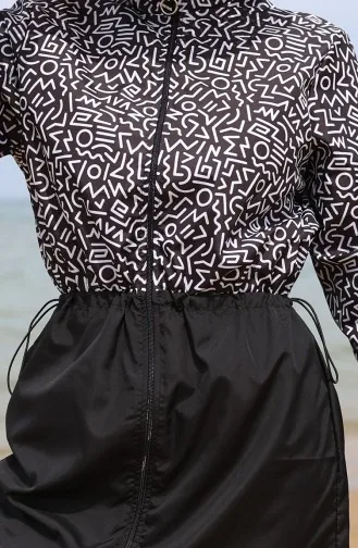 Selen Maillot De Bain Hijab Taille Elastique 5043-01 Noir Blanc 5043-01