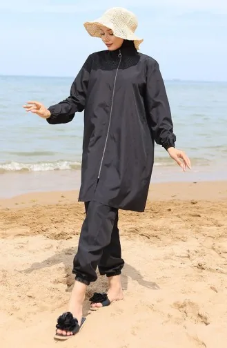 Atlas 2li Fermuarlı Tesettür Mayo Bone Hediyeli 9006-01 Siyah