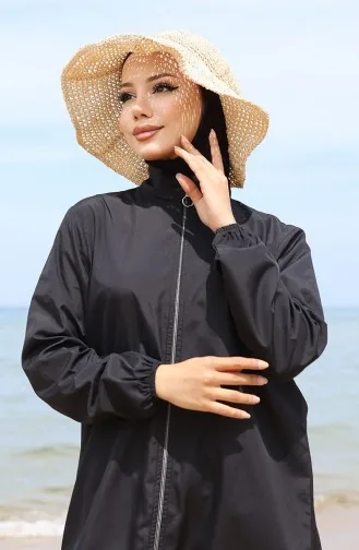 Atlas 2li Fermuarlı Tesettür Mayo Bone Hediyeli 9006-01 Siyah