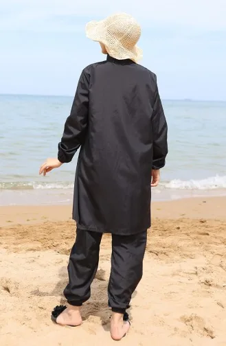 Atlas 2li Fermuarlı Tesettür Mayo Bone Hediyeli 9006-01 Siyah