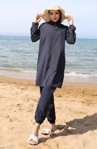 Atlas 2li Fermuarlı Tesettür Mayo Bone Hediyeli 9006-02 Lacivert